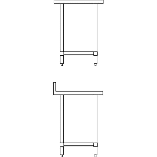 Vogue St/St Wall Table 60mm Upstand - 600x600mm 23 1/2x23 1/2"