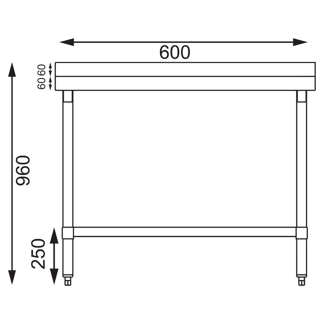 Vogue St/St Wall Table 60mm Upstand - 600x600mm 23 1/2x23 1/2"