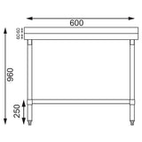 Vogue St/St Wall Table 60mm Upstand - 600x600mm 23 1/2x23 1/2"