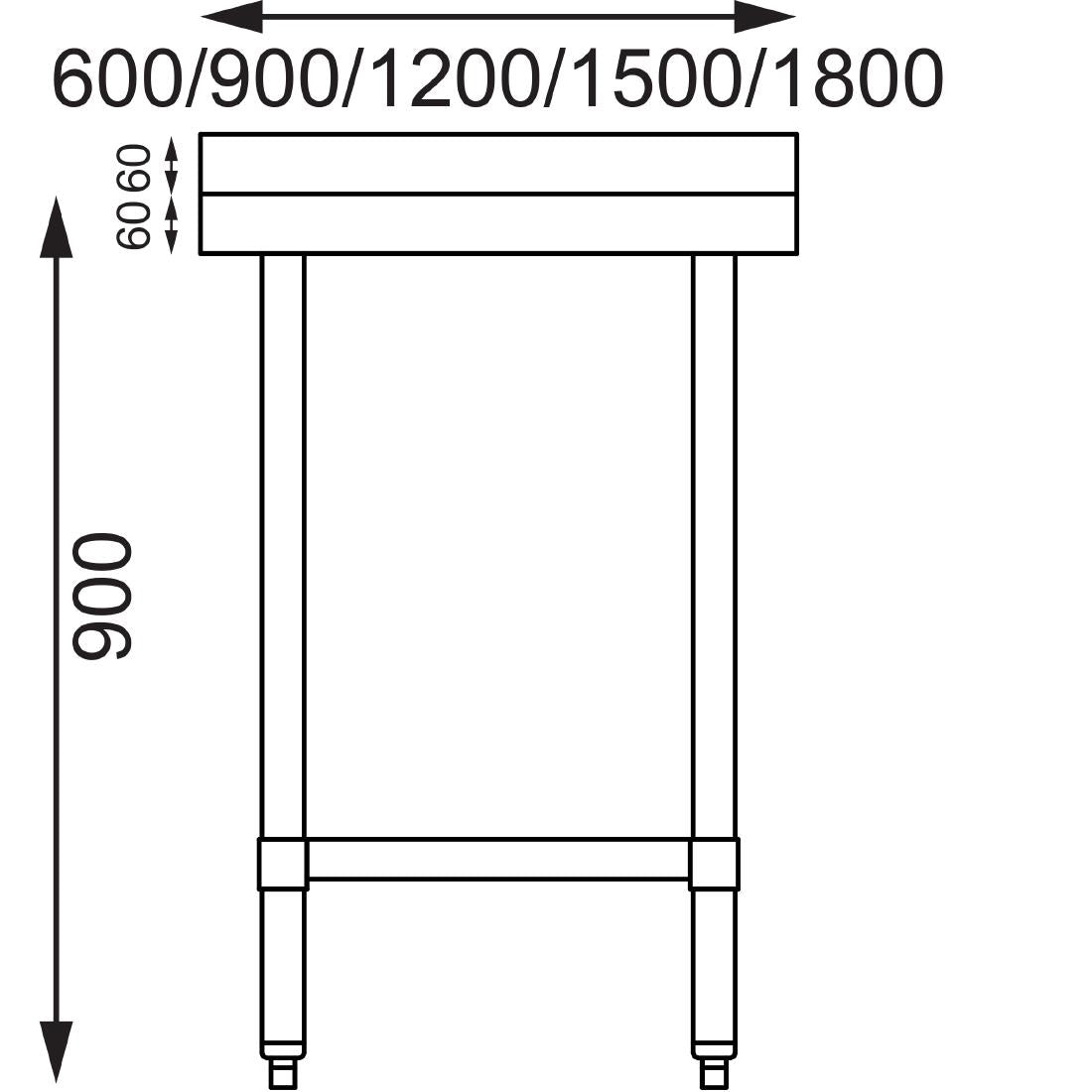 Vogue St/St Wall Table 60mm Upstand - 900x600mm 35 1/2x23 1/2"