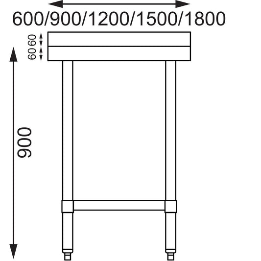 Vogue St/St Wall Table 60mm Upstand - 1800x600mm 70 3/4x23 1/2"