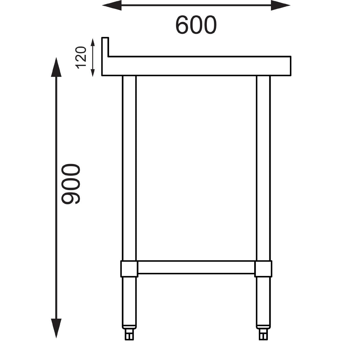 Vogue St/St Wall Table 60mm Upstand - 600x600mm 23 1/2x23 1/2"