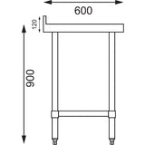 Vogue St/St Wall Table 60mm Upstand - 1500x600mm 59x23 1/2"