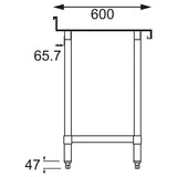 Vogue St/St Wall Table 60mm Upstand - 1200x600mm 47x23 1/2"