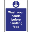 Vogue Wash Hands Before Handling Food Sign Self-Adhesive-300x200mm 11 3/4x7 3/4"