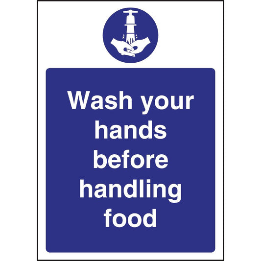 Vogue Wash Hands Before Handling Food Sign Self-Adhesive-300x200mm 11 3/4x7 3/4"