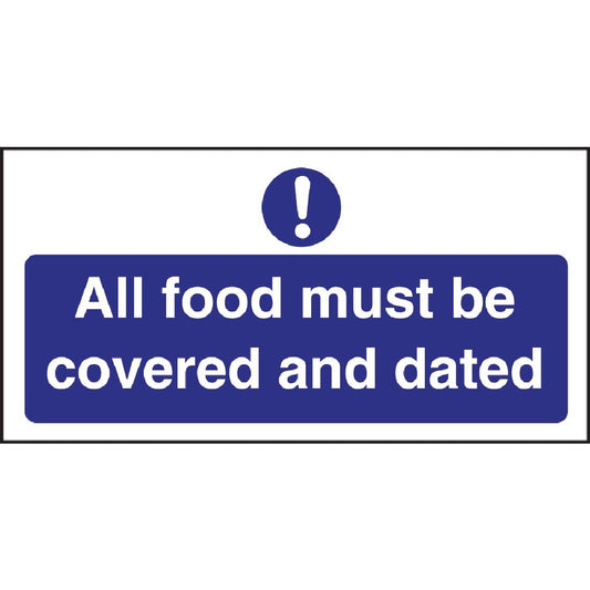 Vogue All Food Covered & Dated Sign - 200x100mm 8x4" (Self-Adhesive)