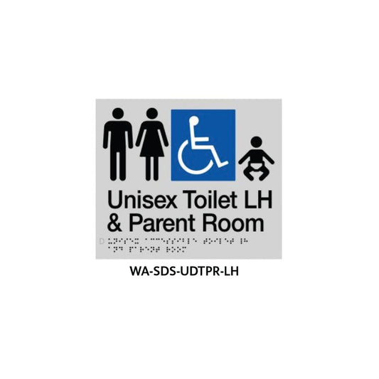 Braille Sign Unisex Disabled Toilet and Parent Room LHS (Silver) WA-SDS-UDTPR-LH