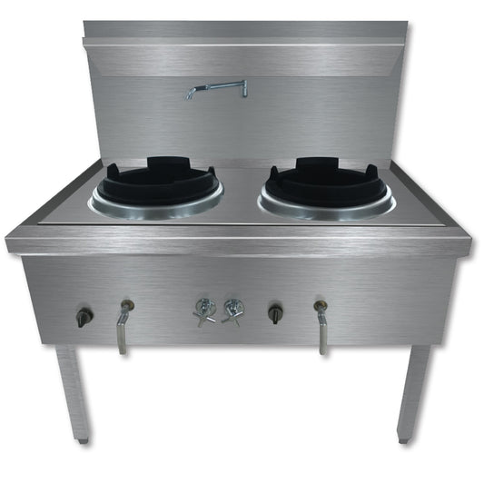 Gasmax Stainless Steel Waterless Nature Gas Double Wok Chimney Burner - WW-2NC