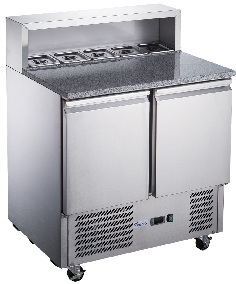 FED-X Two Door Salad Prep Fridge with Marble Top - XGNS900E