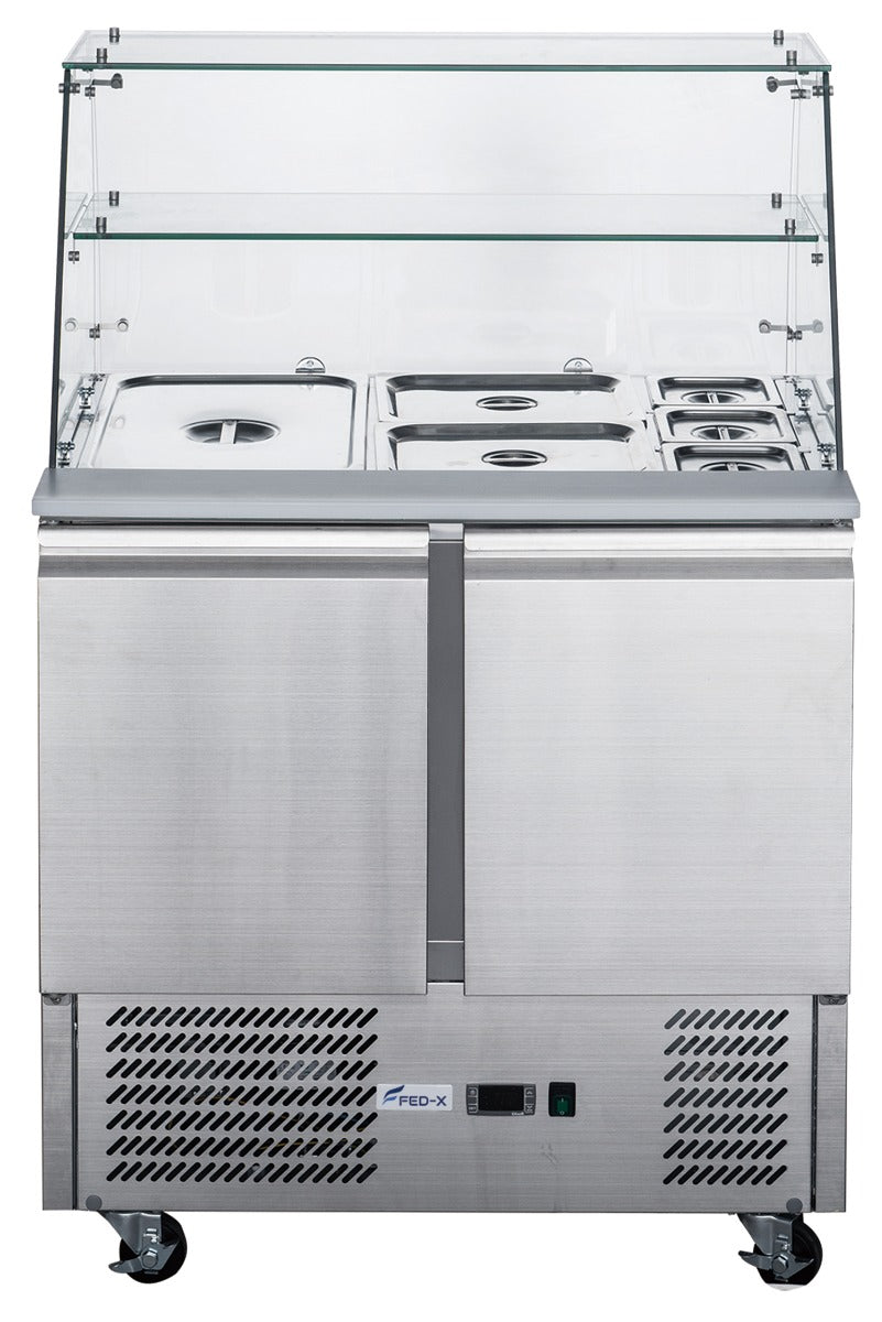 FED-X Two Door Salad Prep Fridge with Glass Top - XS900GC