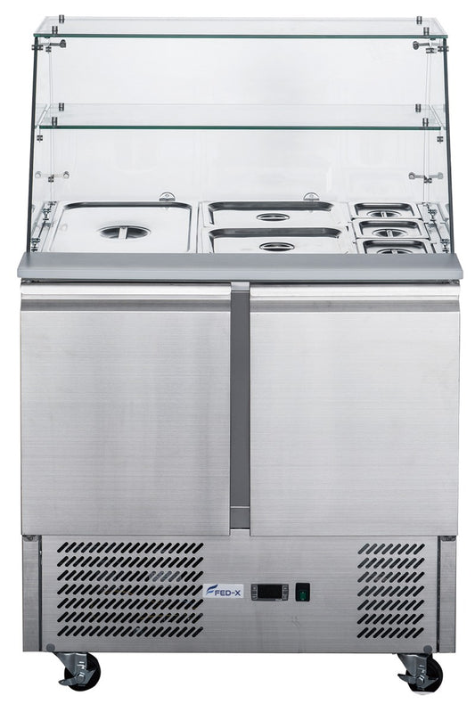 FED-X Two Door Salad Prep Fridge with Glass Top - XS900GC