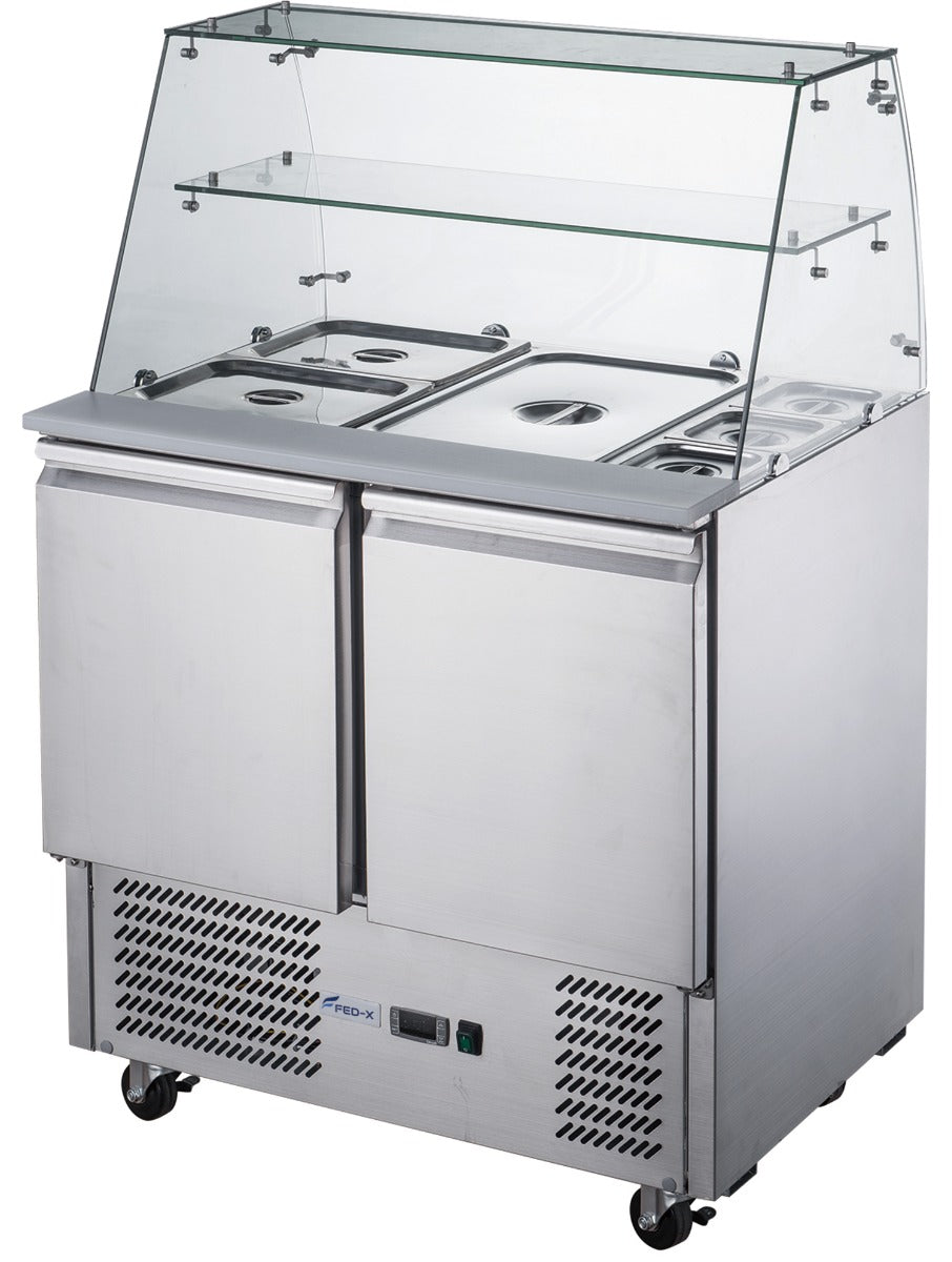 FED-X Two Door Salad Prep Fridge with Glass Top - XS900GC