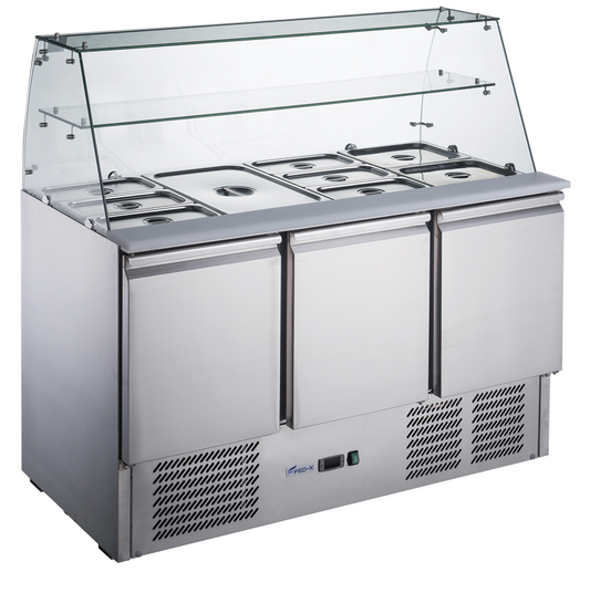 2NDs: FED-X Three Door Salad Prep Fridge with Glass Top - XS903GC-QLD374