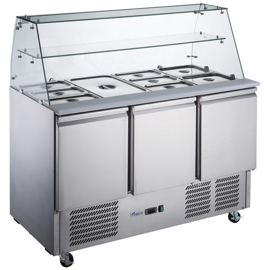 FED-X Three Door Salad Prep Fridge with Glass Top - XS903GC