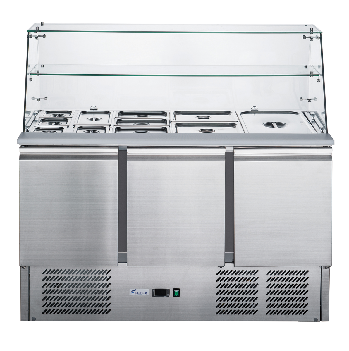 FED-X Three Door Salad Prep Fridge with Glass Top - XS903GC