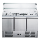FED-X Three Door Salad Prep Fridge with Glass Top - XS903GC