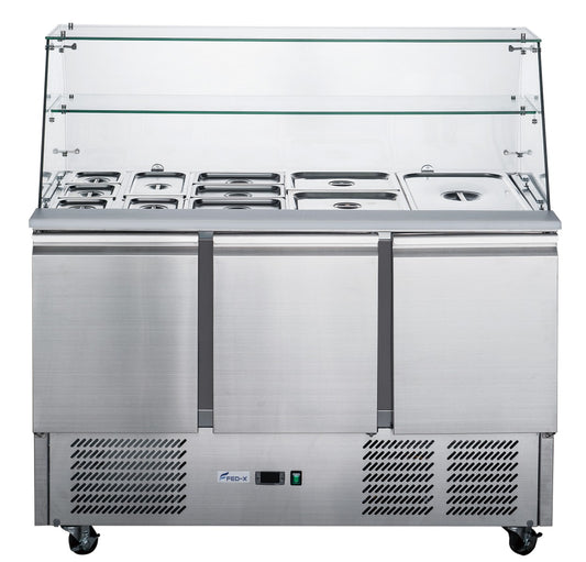 FED-X Three Door Salad Prep Fridge with Glass Top - XS903GC