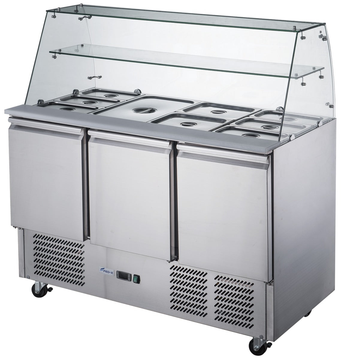 FED-X Three Door Salad Prep Fridge with Glass Top - XS903GC