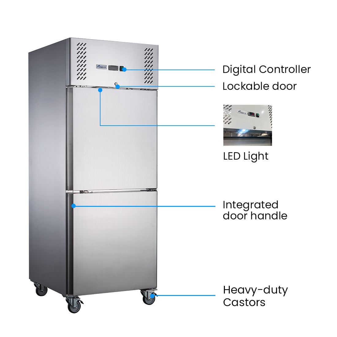 FED-X S/S Two Door Upright Fridge - XURC650S1V