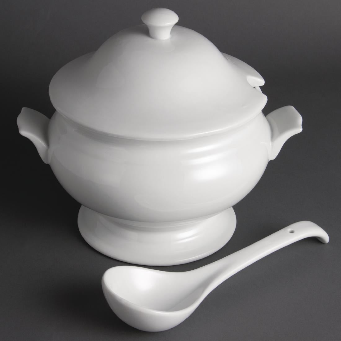 Olympia Whiteware Soup Tureen & Ladle White - 2.5Ltr 88oz 227x250mm 9x9 3/4"