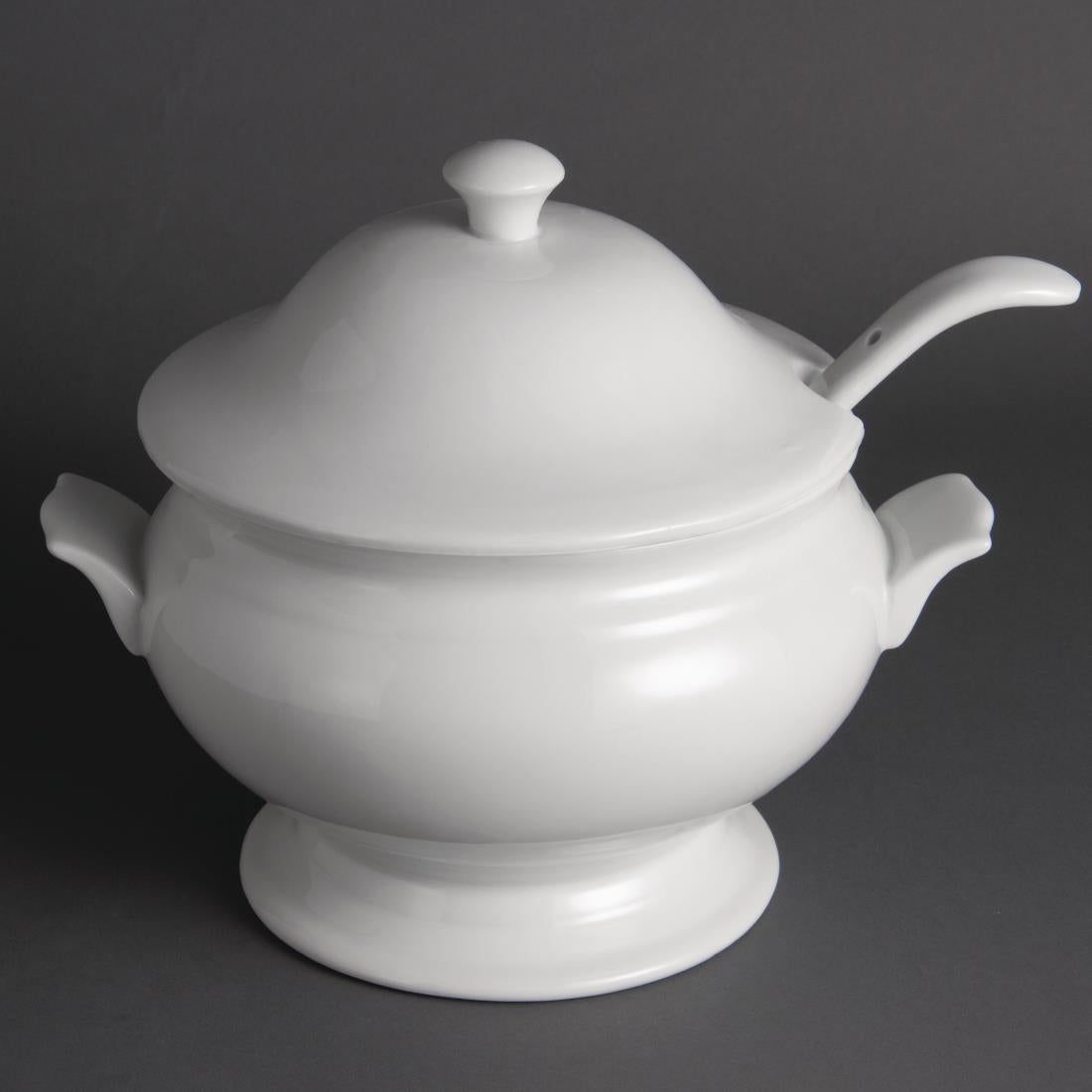 Olympia Whiteware Soup Tureen & Ladle White - 2.5Ltr 88oz 227x250mm 9x9 3/4"