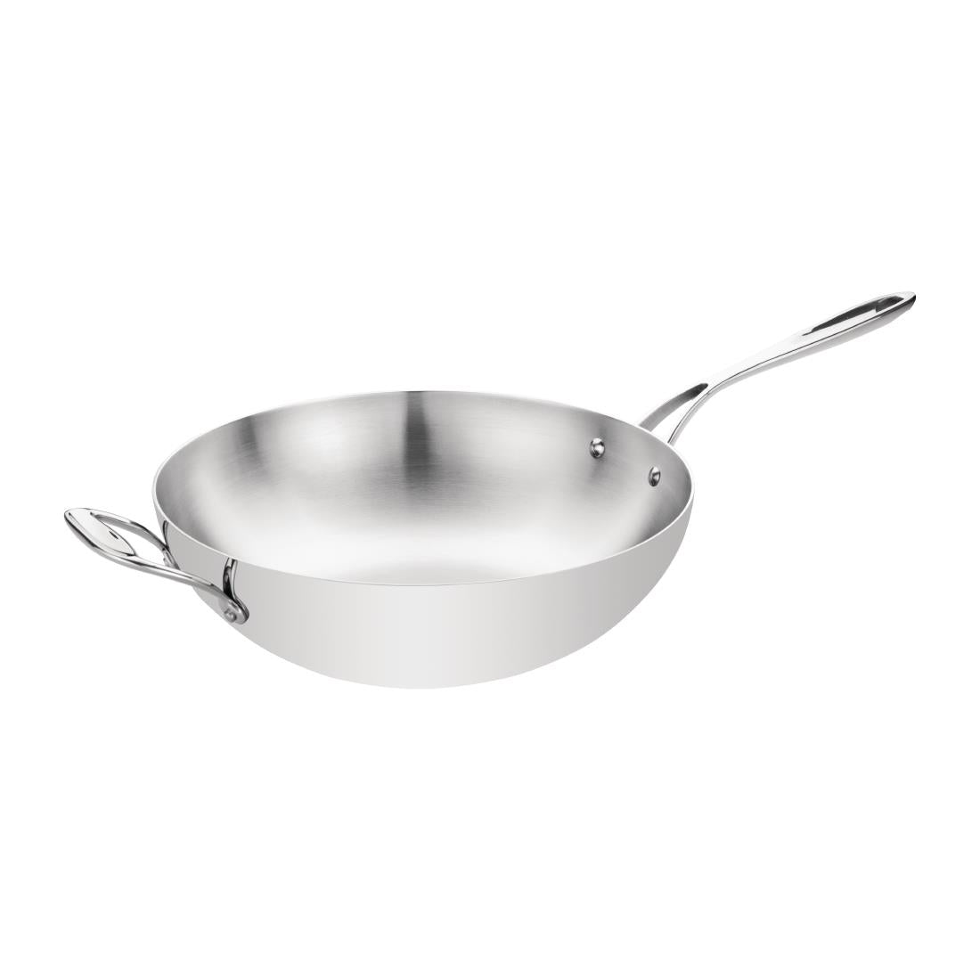 Vogue Tri-wall Wok Flat Bottom St/St - 300mm 12"