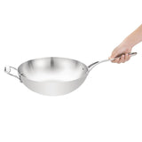 Vogue Tri-wall Wok Flat Bottom St/St - 300mm 12"