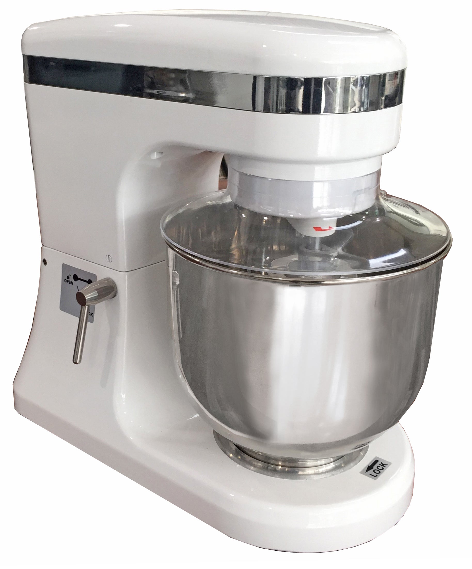 B7C Yellow Mixer Yellow Planetary Mixer - Bowl Volume 7L includes wire Whip, Dough Hook, Flat Beater, Bowl & Intergrated Safety Guard with Dosing Feeder