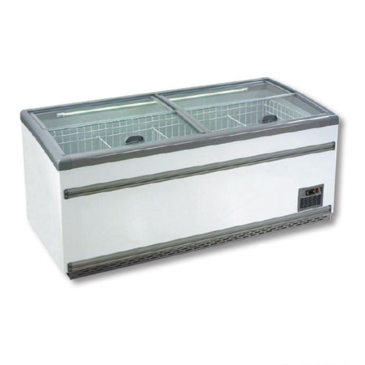 ZCD-E185S Supermarket Island Dual Temperature Freezer & Chiller with Glass Sliding Lids